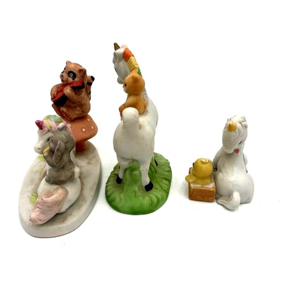 Vintage 1985 Etc Whimsical Unicorn & Woodland Animal Figurine lot of 3 Ceramic - Picture 2 of 7